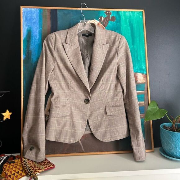 Y2K Cue Brown Plaid Blazer 10 - Picture 12 of 16